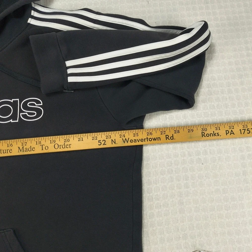 Adidas Mens Essentials 3-Stripes Pullover Hoodie Black White Logo‎ Size Large